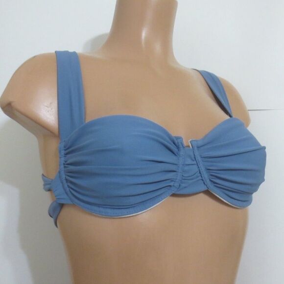 NWT Hilinker Blue Ruched Bikini Criss Cross Back High Cut Swimsuit Set Sz M - Picture 5 of 11